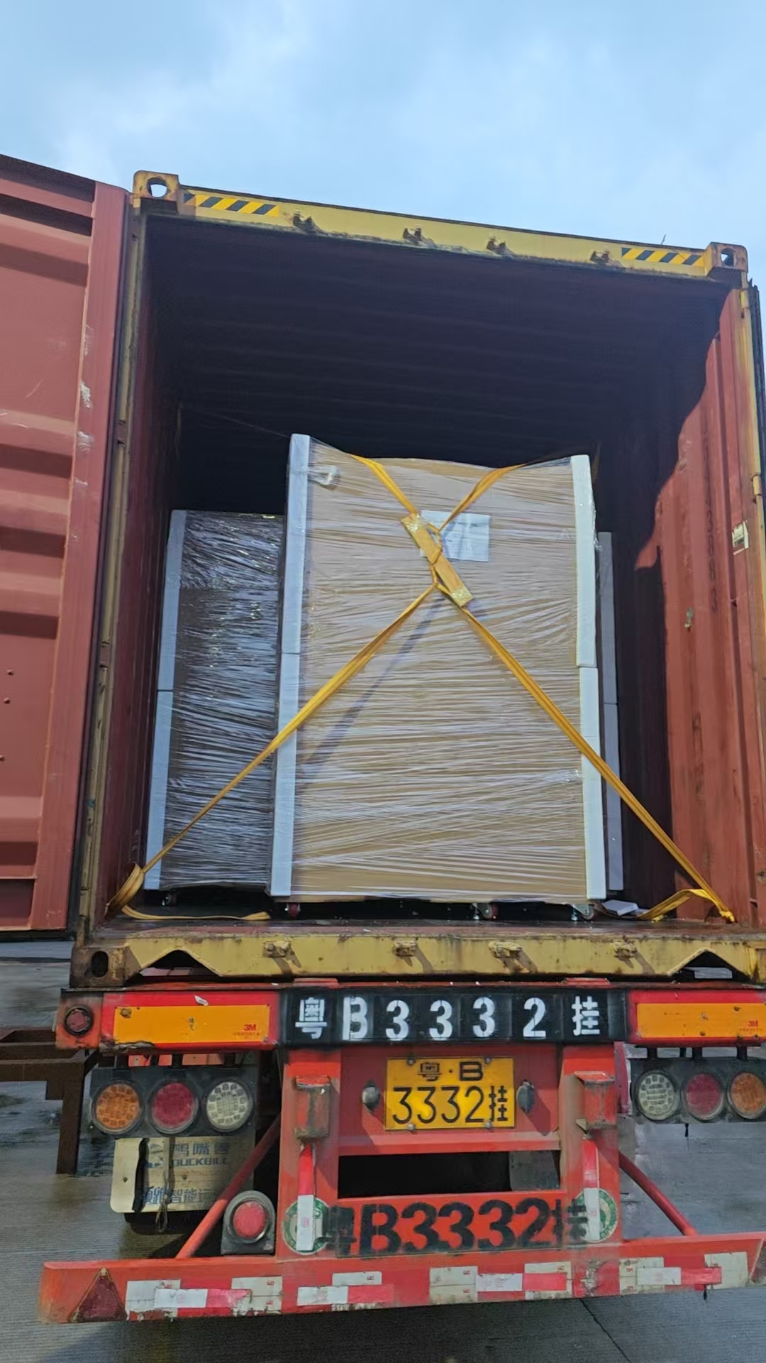 Wrapped vending machines secured inside a shipping container