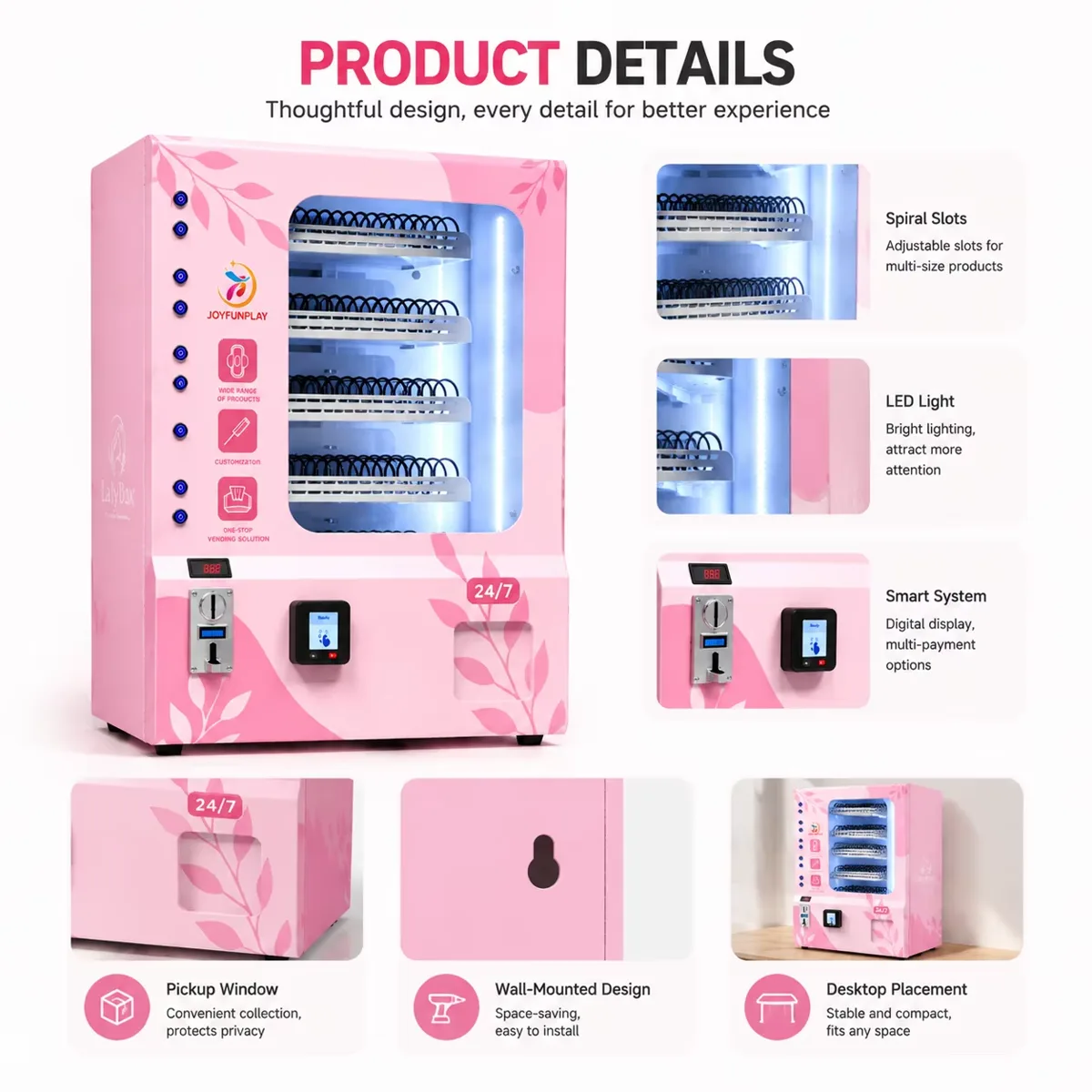 Compact vending cabinet reference with touchscreen and payment hardware